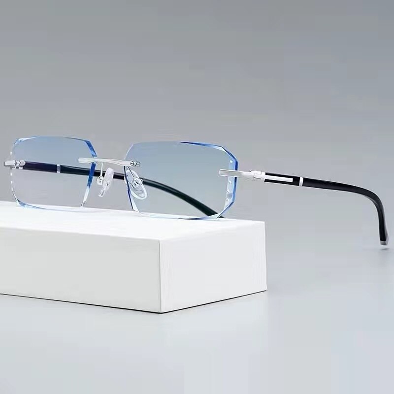 Cubojue Unisex Rimless Square Alloy Tinted Lens Reading Glasses G858 Reading Glasses Cubojue anti blue light 0 silver blue 