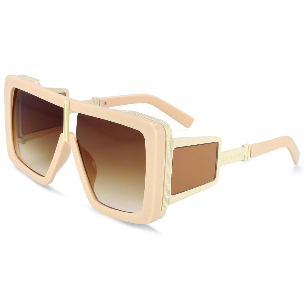 CCspace Women's Full Rim Oversized Square Resin Double Bridge Frame Sunglasses 54222 Sunglasses CCspace Sunglasses tea  