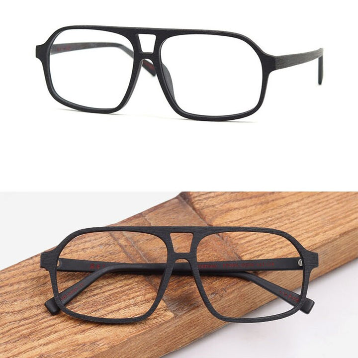 Hdcrafter Unisex Full Rim Big Square Double Bridge Wood Eyeglasses Ft8896 Full Rim Hdcrafter Eyeglasses   