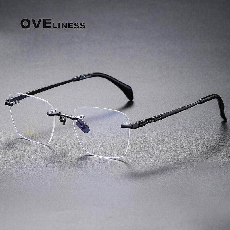 Oveliness Unisex Rimless Square Oval Titanium Eyeglasses 80843 Rimless Oveliness black  