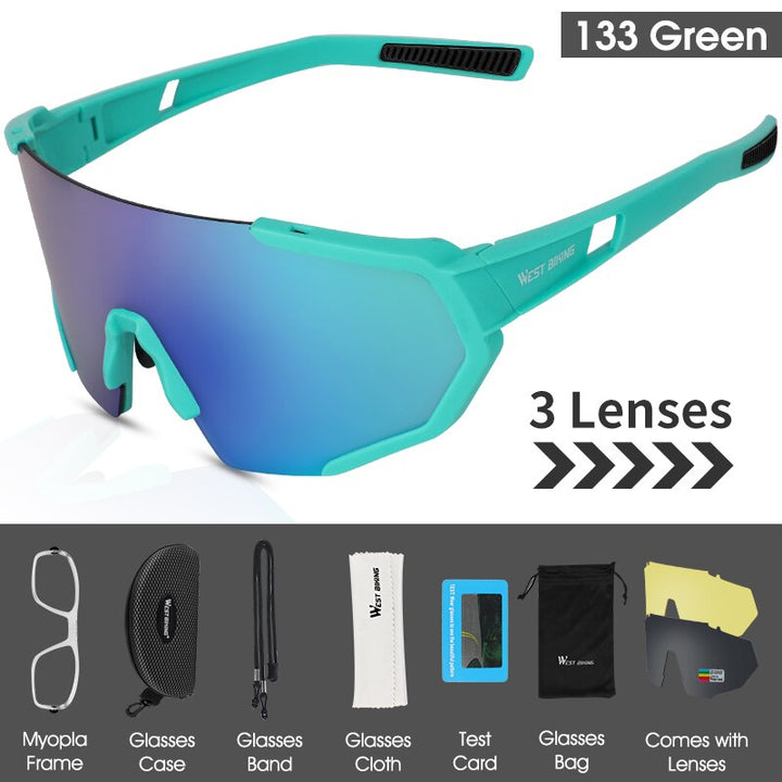 West Biking Unisex Semi Rim Tr 90 Polarized Sport Sunglasses YP0703138 Sunglasses West Biking 133 Green Polarized 3 Lens 