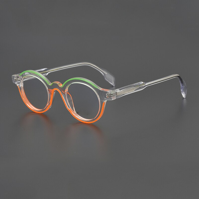 Gatenac Unisex Full Rim Round Acetate Eyeglasses Gxyj984 Full Rim Gatenac Green Orange  