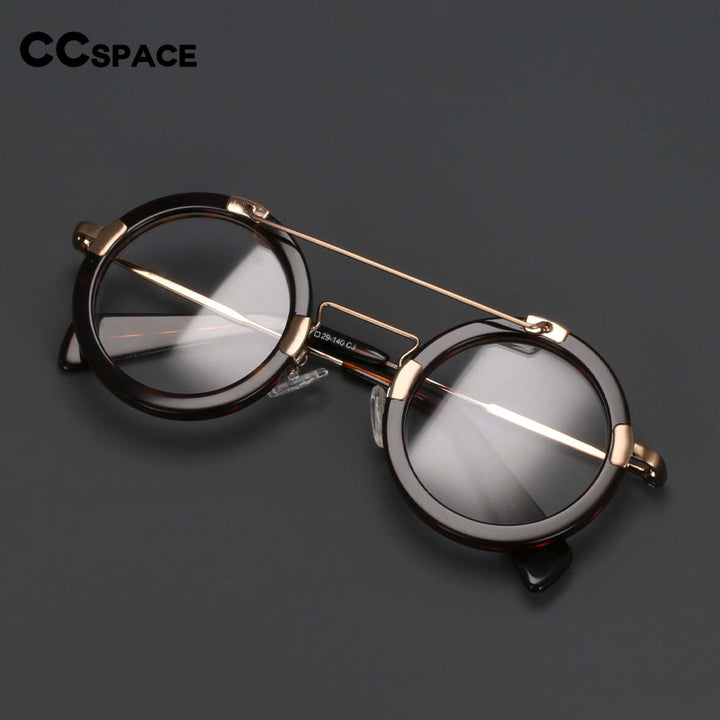 CCSpace Unisex Full Rim Round Double Bridge Acetate Alloy Eyeglasses 55096 Full Rim CCspace   