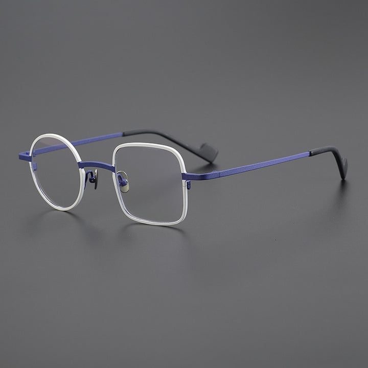 Gatenac Unisex Full Rim Irregular Square Round Titanium Eyeglasses Gxyj1008 Full Rim Gatenac White Blue  