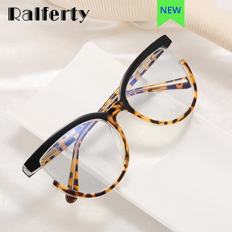 Ralferty Women's Full Rim Square Cat Eye Tr 90 Acetate Alloy Eyeglasses F97688 Full Rim Ralferty   