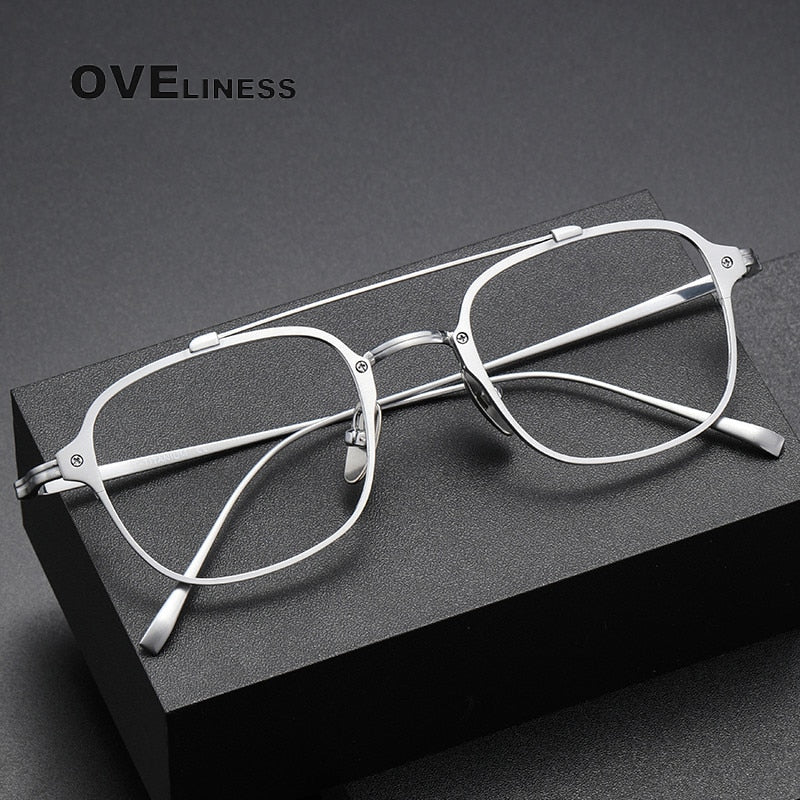 Oveliness Unisex Full Rim Square Double Bridge Titanium Eyeglasses Kj31 Full Rim Oveliness   