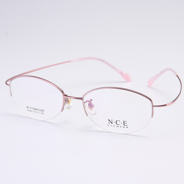 Bclear Women's Semi Rim Titanium Oval Eyeglasses Sc18029 Semi Rim Bclear Pink  
