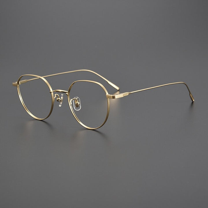 Gatenac Unisex Full Rim Flat Top Round Titanium Eyeglasses Gxyj1010 Full Rim Gatenac Gold  