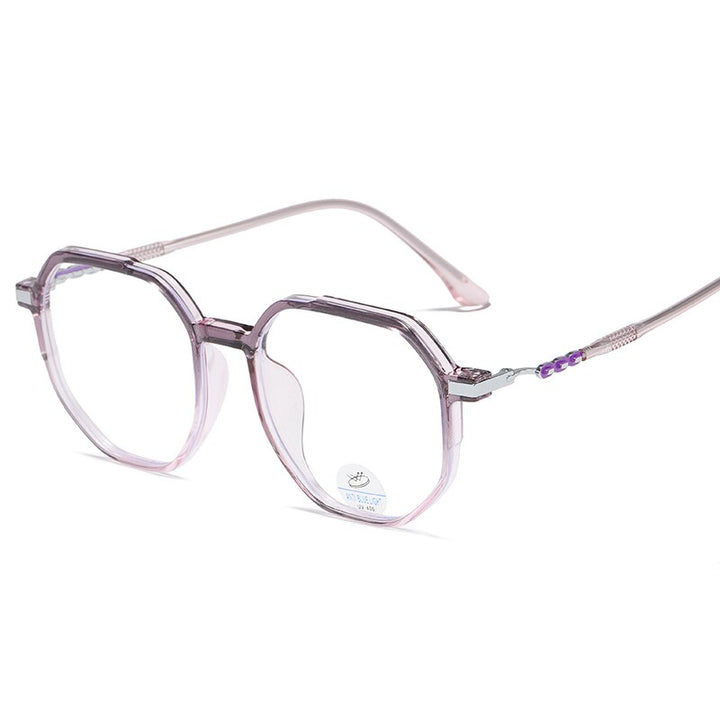 Reven Jate Unisex Full Rim Polygon Oval Tr 90 Eyeglasses 81240 Full Rim Reven Jate purple  