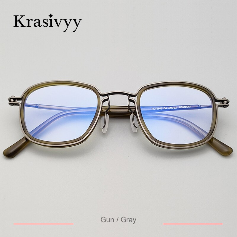 Krasivyy Men's Full Rim Square Titanium Acetate Eyeglasses Rlt5863 Full Rim Krasivyy Gun Gray CN 
