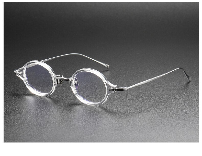 Muzz Unisex Full Rim Small Round Acetate Titanium Eyeglasses 180 Full Rim Muzz Transparent Silver  
