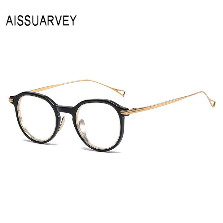 Aissuarvey Unisex Eyeglasses Small Round Acetate Titanium Ip Full Rim 12.8g Full Rim Aissuarvey Eyeglasses   