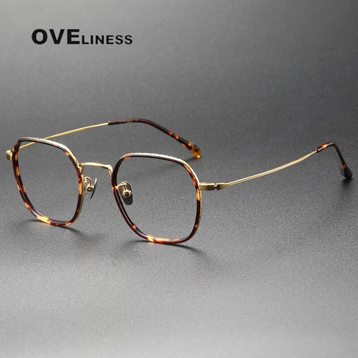 Oveliness Unisex Full Rim Square Acetate Titanium Eyeglasses 8505 Full Rim Oveliness tortoise gold  