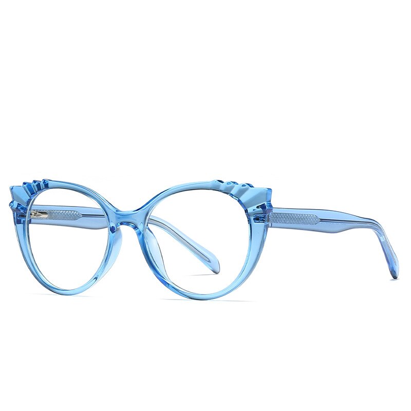CCSpace Women's Full Rim Round Cat Eye Tr 90 Titanium Frame Eyeglasses 54303 Full Rim CCspace China Blue 