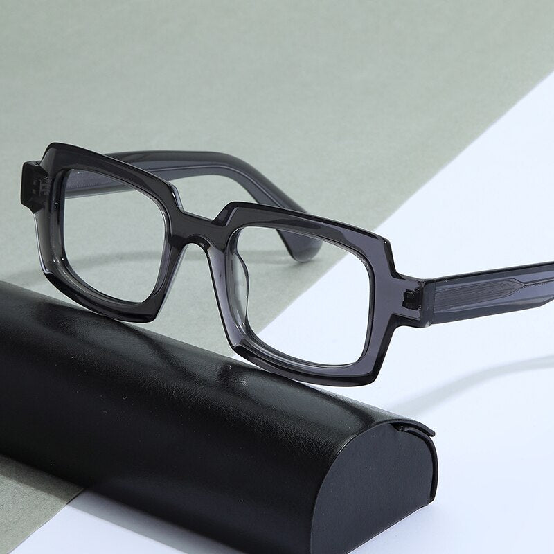 Gatenac Unisex Full Rim Square Handcrafted Acetate Frame Eyeglasses Gxyj822 Full Rim Gatenac Gray  