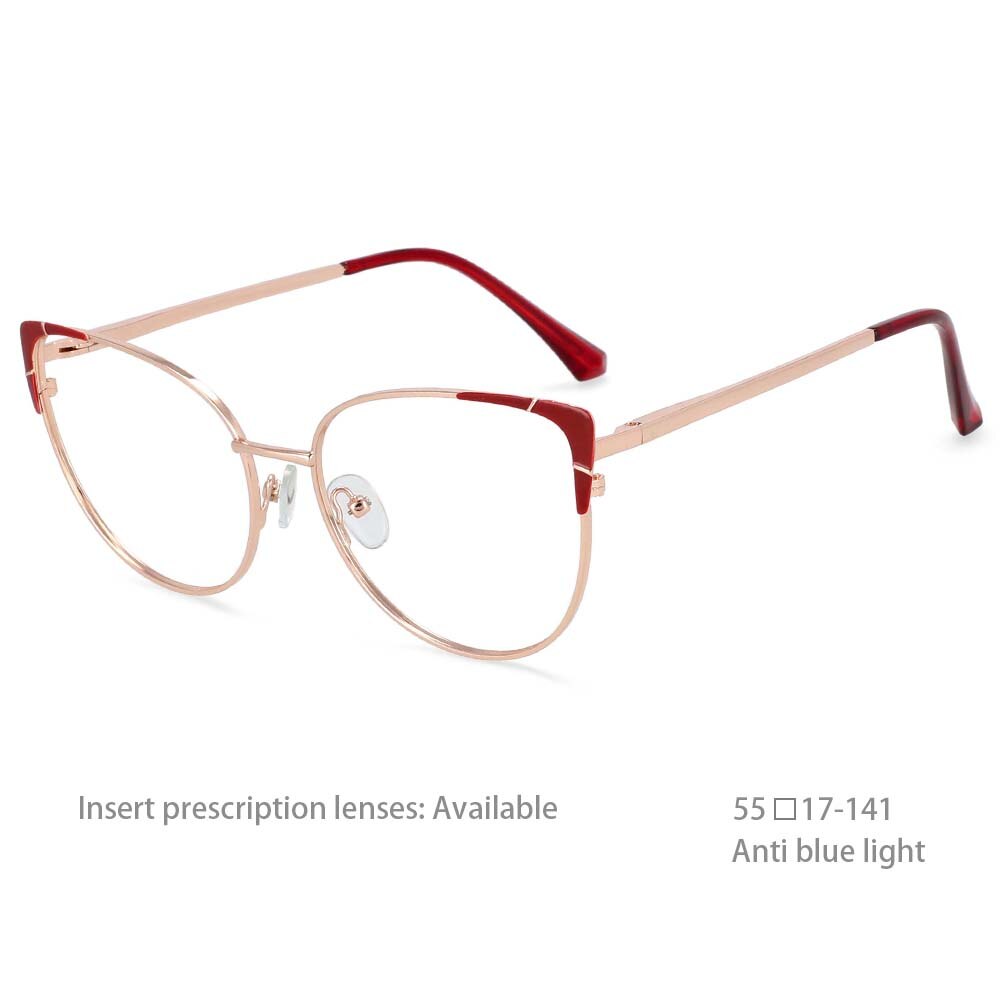 CCspace Women's Full Rim Cat Eye Alloy Frame Eyeglasses 54428 Full Rim CCspace China Red 