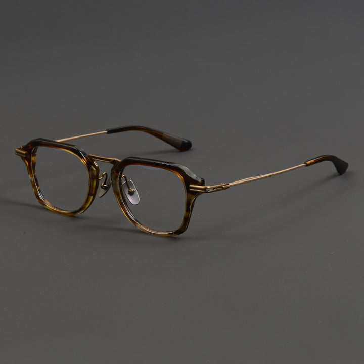 Gatenac Unisex Full Rim Irregular Square Titanium Acetate Eyeglasses Gxyj872 Full Rim Gatenac Tortoise  