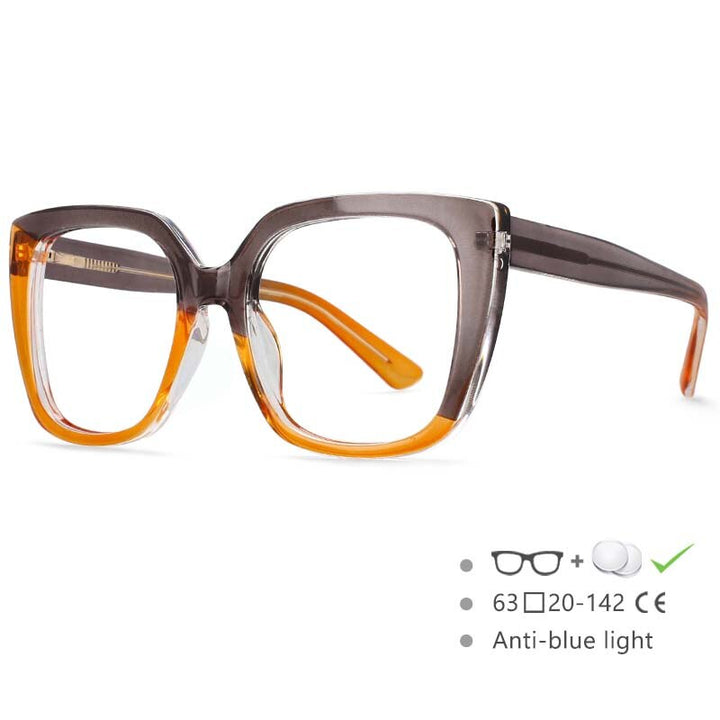 CCspace Women's Full Rim Square Tr 90 Titanium Frame Eyeglasses 54588 Full Rim CCspace Gray-orange China 