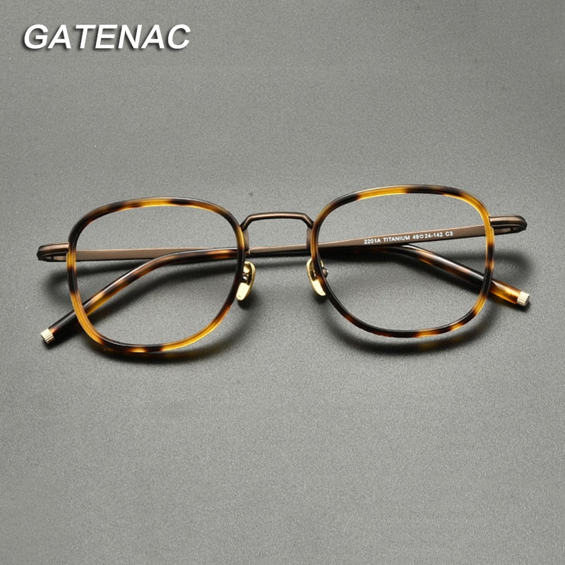Gatenac Unisex Full Rim Square Titanium Acetate Eyeglasses Gxyj848 Full Rim Gatenac   