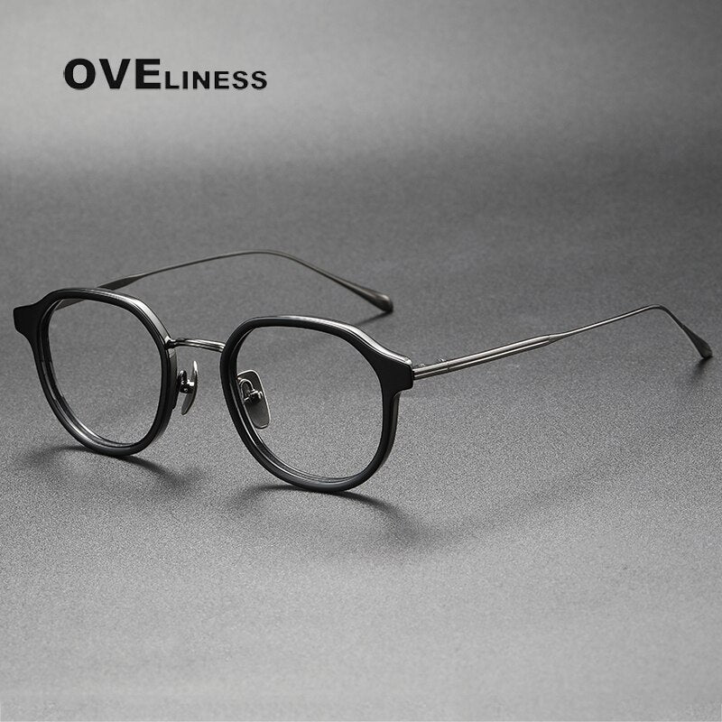 Oveliness Unisex Full Rim Round Acetate Titanium Eyeglasses Tango Full Rim Oveliness black gun  