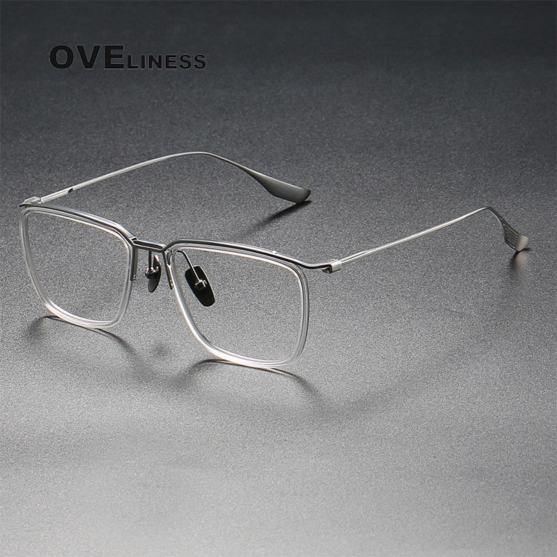 Oveliness Men's Full Rim Square Titanium Acetate Eyeglasses Dtx106 Full Rim Oveliness transparent silver  