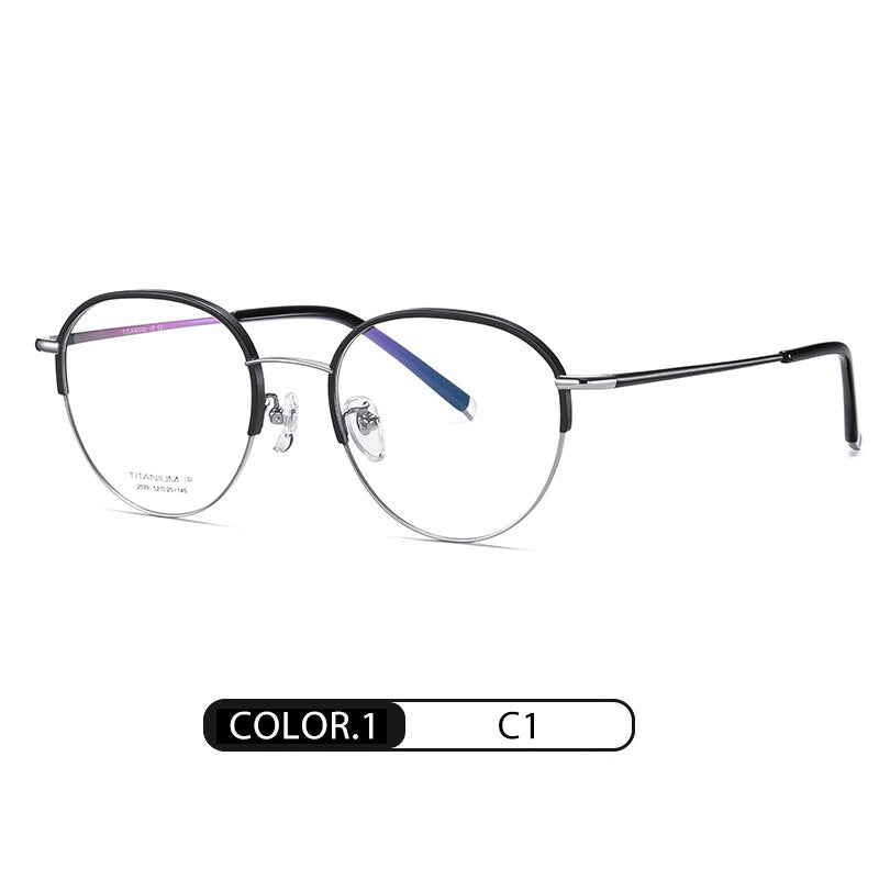Reven Jate Unisex Full Rim Round Acetate Titanium Frame Eyeglasses YJ2039 Full Rim Reven Jate C1  