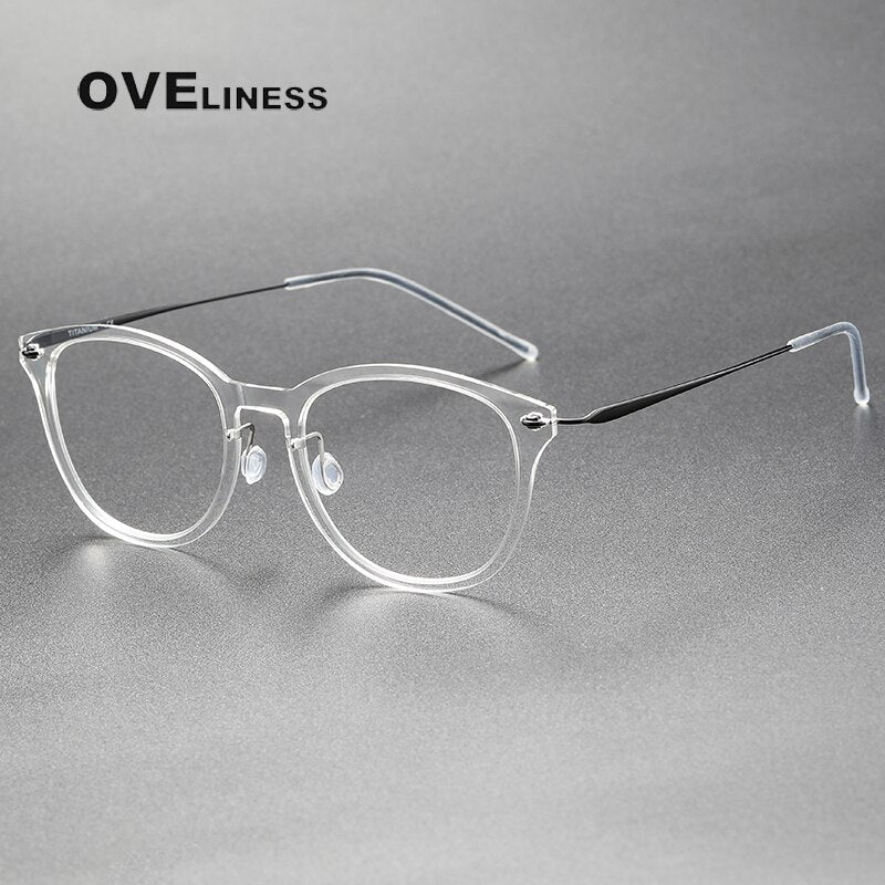 Oveliness Unisex Full Rim Round Acetate Titanium Eyeglasses 6506 Full Rim Oveliness transparent  