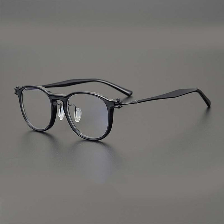 CCSpace Unisex Full Rim Round Acetate Titanium Eyeglasses 53259 Full Rim CCspace Black-Square China 