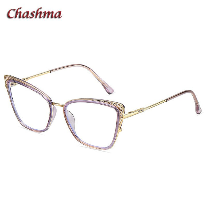 Chashma Women's Full Rim Cat Eye TR 90 Titanium Frame Eyeglasses 1525 Full Rim Chashma Transparent Pink  