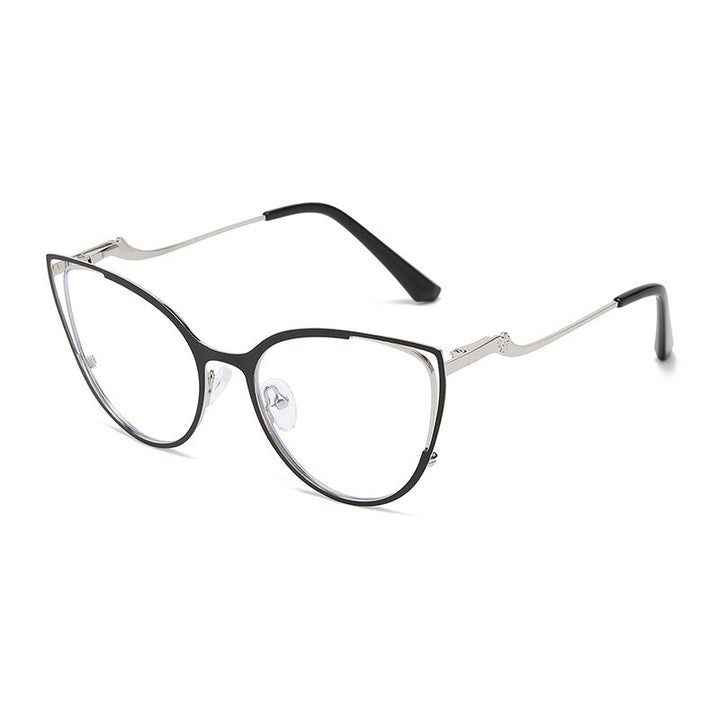CCSpace Women's Full Rim Square Cat Eye Stainless Steel Eyeglasses 53150 Full Rim CCspace China Black 