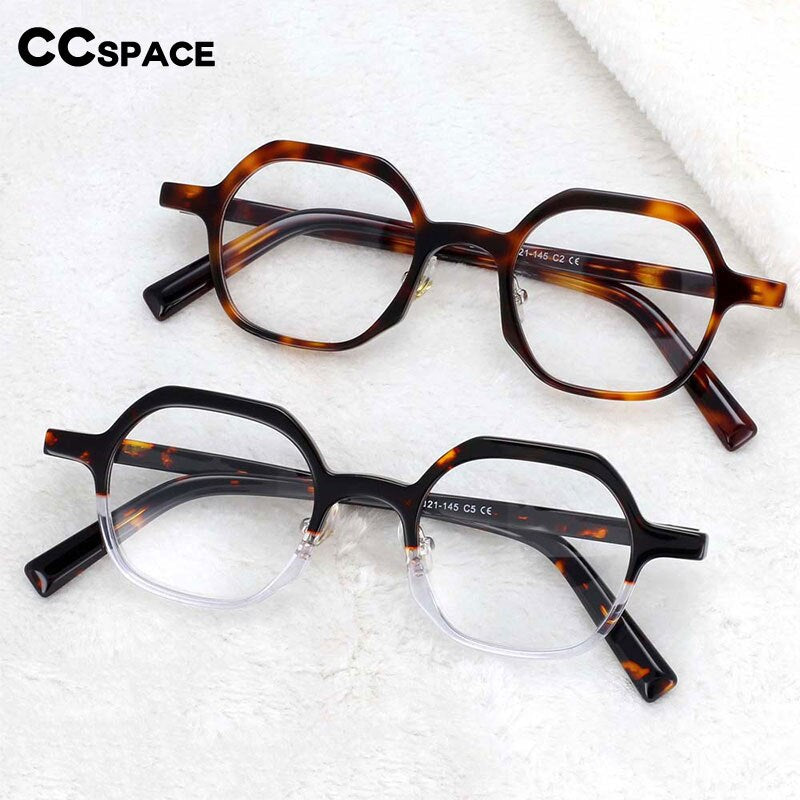 CCspace Unisex Full Rim Polygonal Acetate Frame Eyeglasses 54229 Full Rim CCspace   