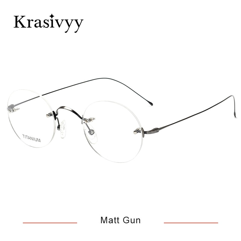 Krasivyy Unisex Rimless Round Titanium Eyeglasses Kr16035 Rimless Krasivyy Matt Gun CN 
