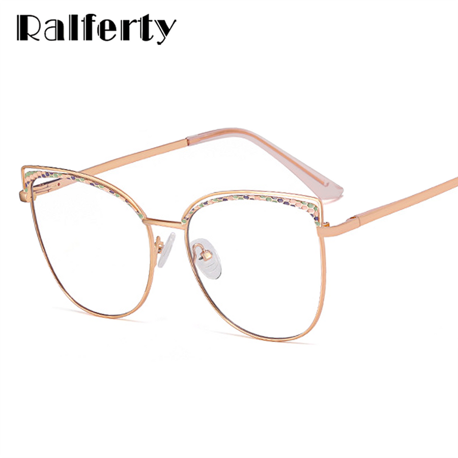 Ralferty Women's Full Rim Square Cat Eye Acetate Alloy Eyeglasses F91236 Full Rim Ralferty   