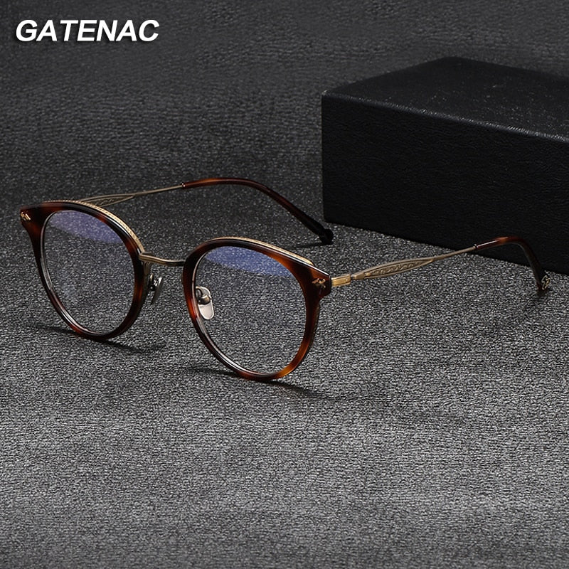 Gatenac Unisex Full Rim Round Acetate Titanium Eyeglasses Gxyj1058 Full Rim Gatenac   