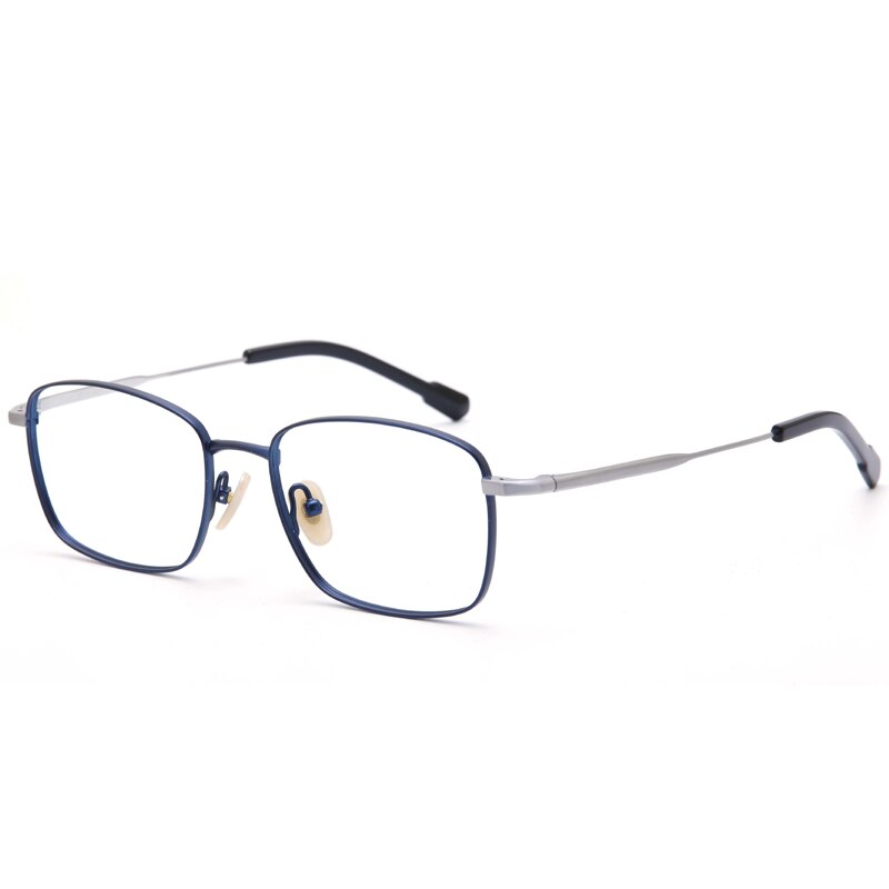 Muzz Men's Full Rim Square Titanium Eyeglasses 9041 Full Rim Muzz Blue Silver  
