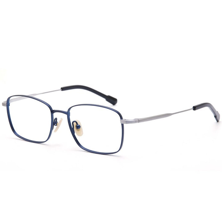 Muzz Men's Full Rim Square Titanium Eyeglasses 9041 Full Rim Muzz Blue Silver  