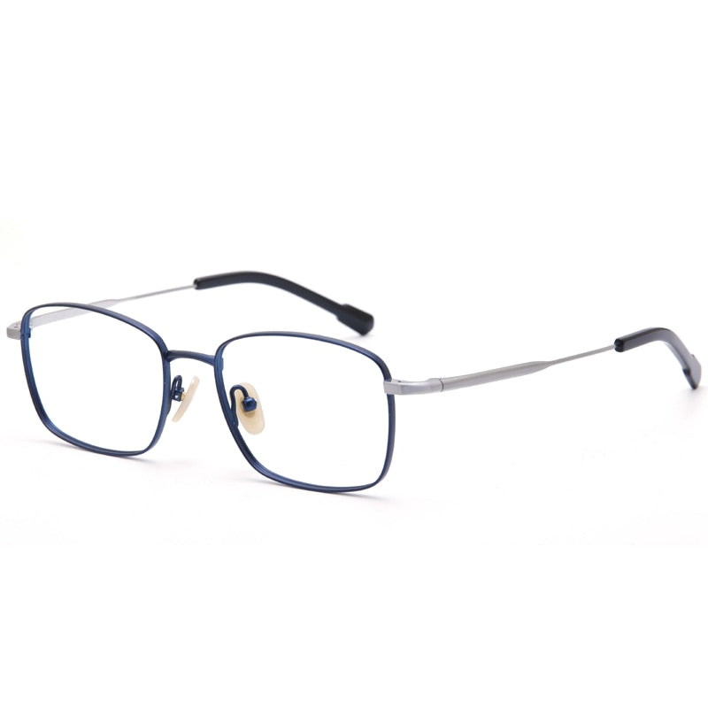 Muzz Men's Full Rim Square Titanium Eyeglasses H9041 Full Rim Muzz Blue Silver  