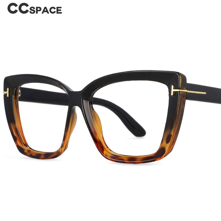 CCSpace Unisex Full Rim Oversized Square Cat Eye Resin Alloy Rivet Frame Eyeglasses 54420 Full Rim CCspace   