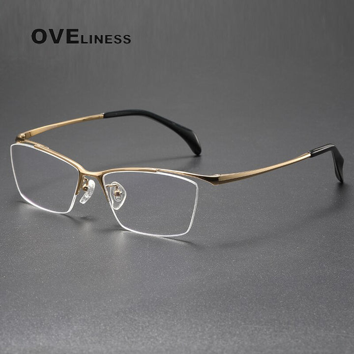 Oveliness Unisex Semi Rim Square Titanium Eyeglasses 6650 Semi Rim Oveliness gold  