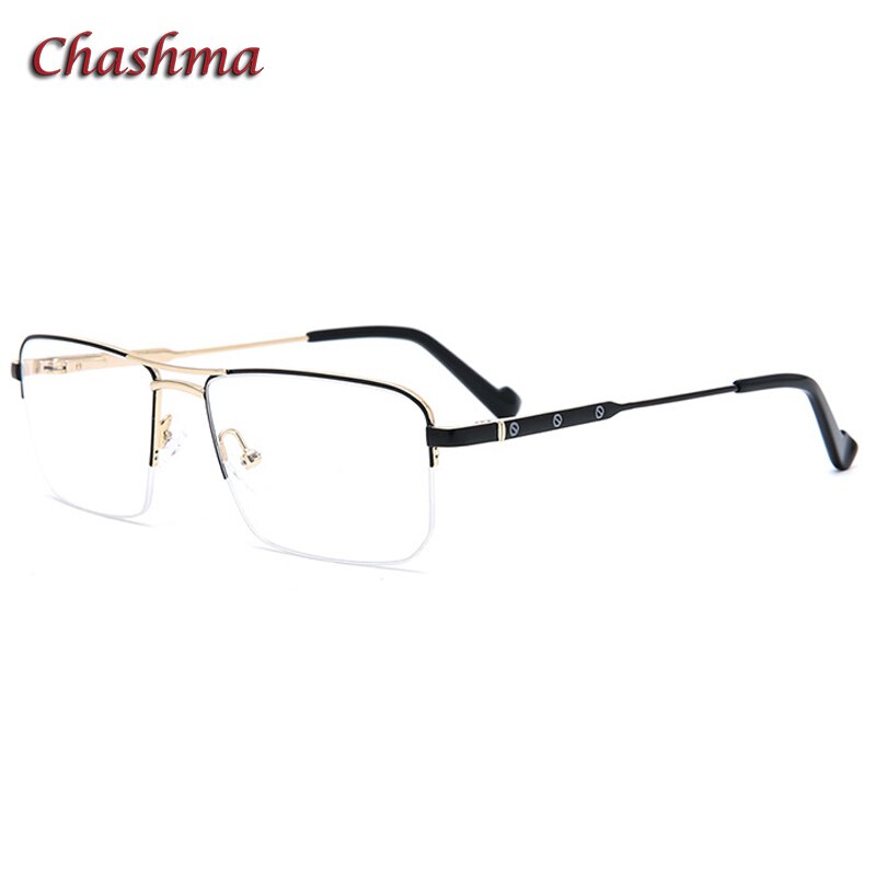 Chashma Men's Semi Rim Rectangle Spring Hinge Stainless Steel Frame Eyeglasses 3577 Semi Rim Chashma Black  