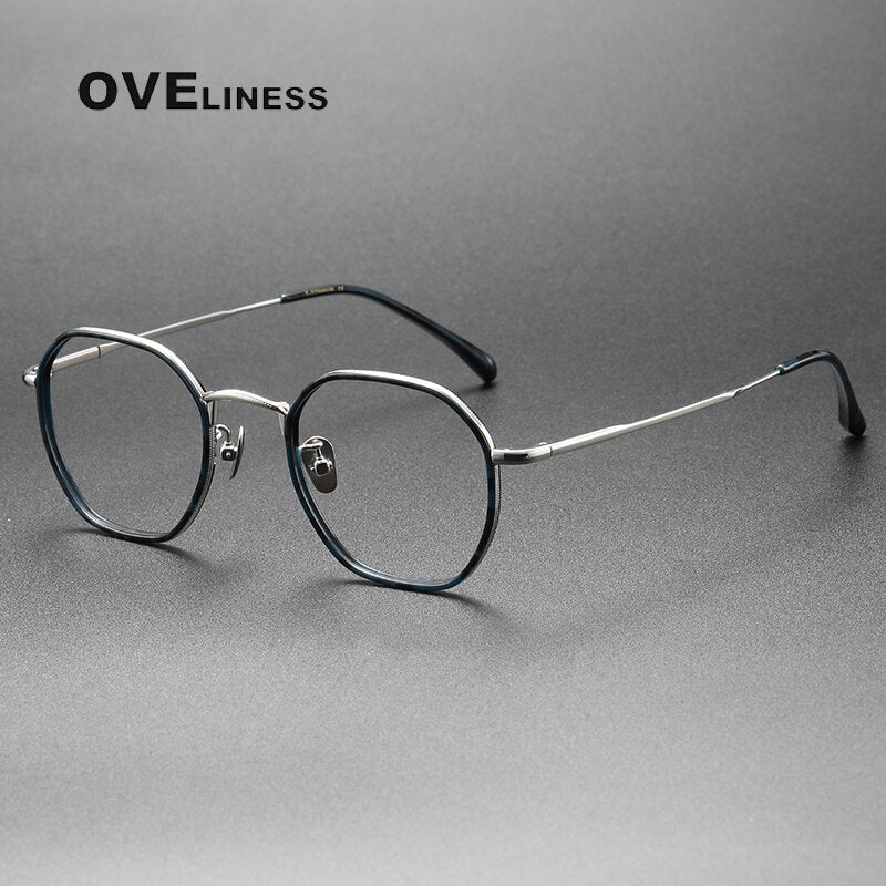 Oveliness Unisex Full Rim Irregular Square Acetate Titanium Eyeglasses 8502 Full Rim Oveliness tortoise blue silver  