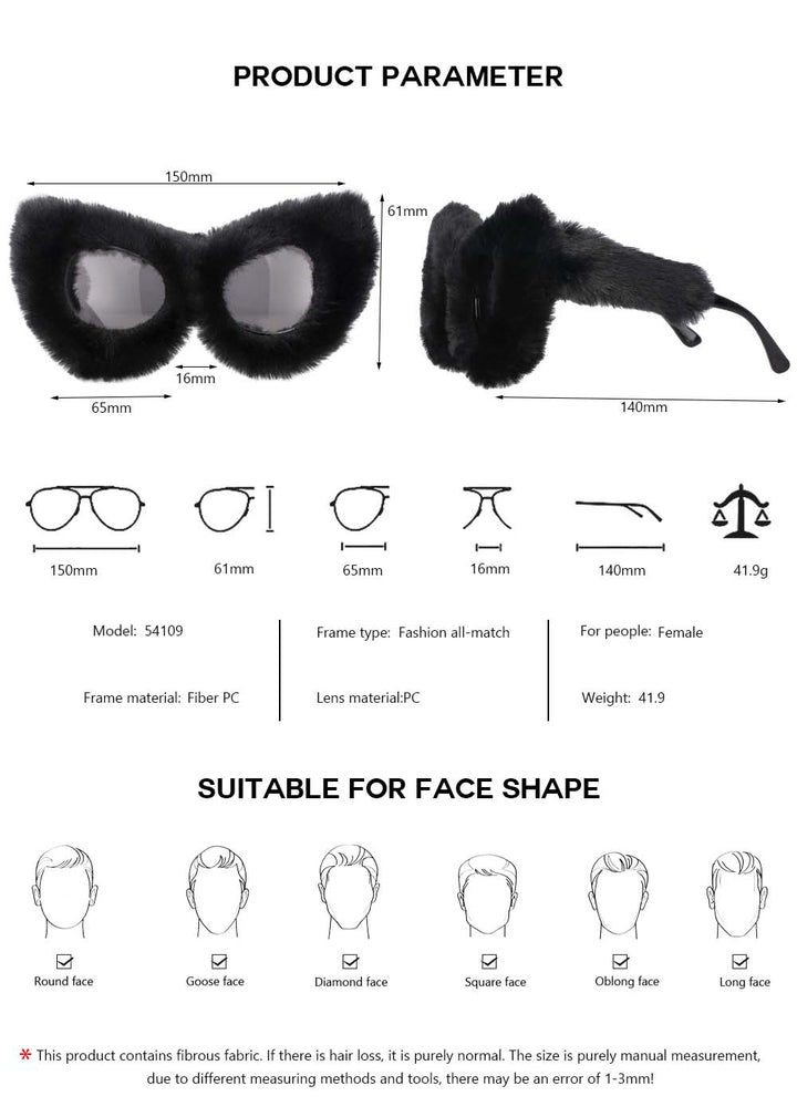 CCSpace Women's Full Rim Velvet/Resin Handcrafted Cat Eye Frame Sunglasses 54190 Sunglasses CCspace Sunglasses   