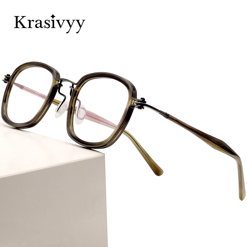 Krasivyy Men's Full Rim Square Titanium Acetate Eyeglasses Rlt5863 Full Rim Krasivyy   