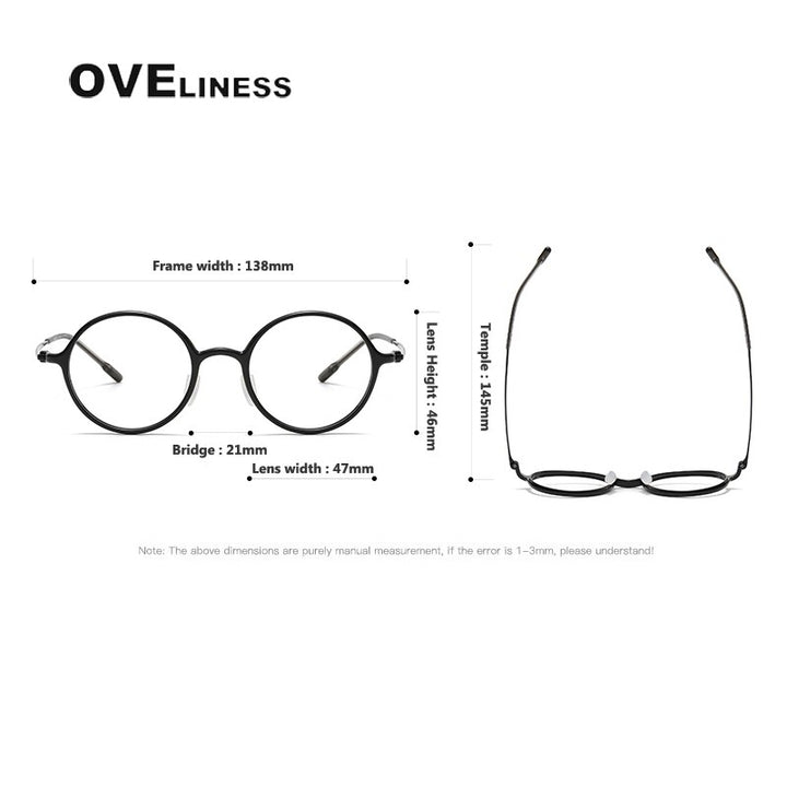 Oveliness Unisex Full Rim Round Acetate Titanium Eyeglasses 8635 Full Rim Oveliness   