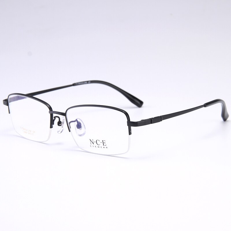 Bclear Men's Semi Rim Rectangle Titanium Frame Eyeglasses My008 Semi Rim Bclear Black  