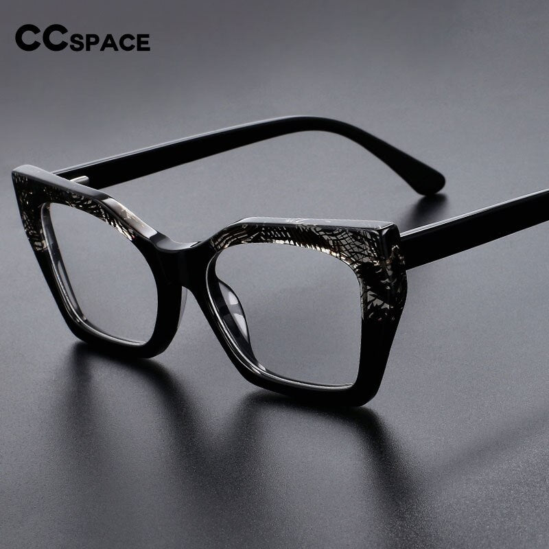 CCSpace Unisex Full Rim Big Square Cat Eye Acetate Eyeglasses 55366 Full Rim CCspace   