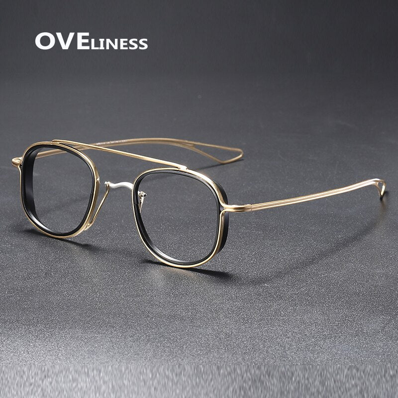 Oveliness Unisex Full Rim Square Double Bridge Titanium Eyeglasses 118 Full Rim Oveliness gold black  