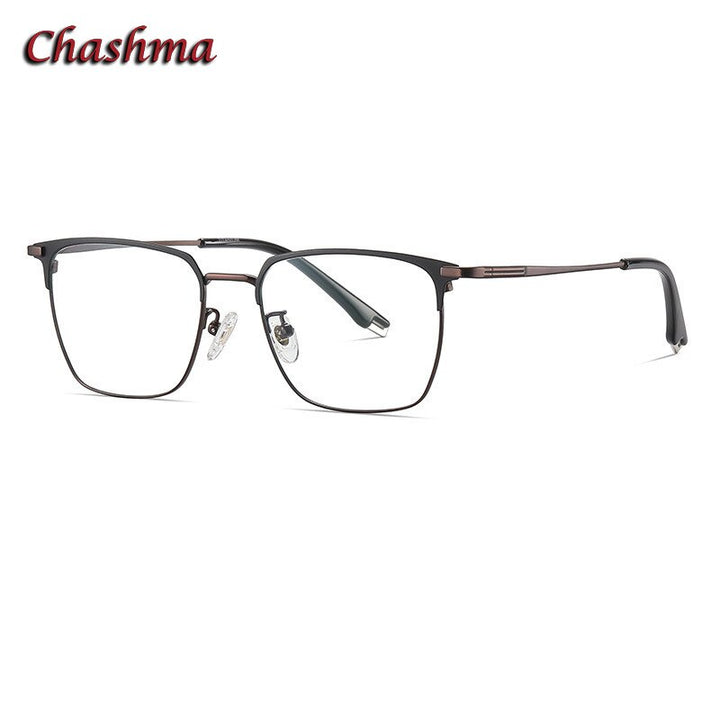 Chashma Ochki Men's Full Rim Square Acetate Titanium Eyeglasses 908 Full Rim Chashma Ochki Black Brown  