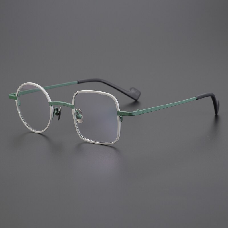Gatenac Unisex Full Rim Irregular Square Round Titanium Eyeglasses Gxyj1008 Full Rim Gatenac Gray Green  