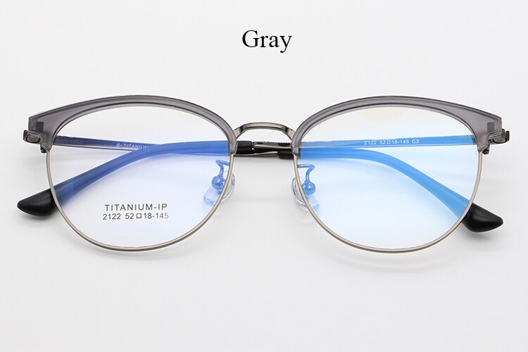 Bclear Unisex Full Rim Round Titanium Acetate Frame Browline Eyeglasses My2122 Full Rim Bclear Gray  